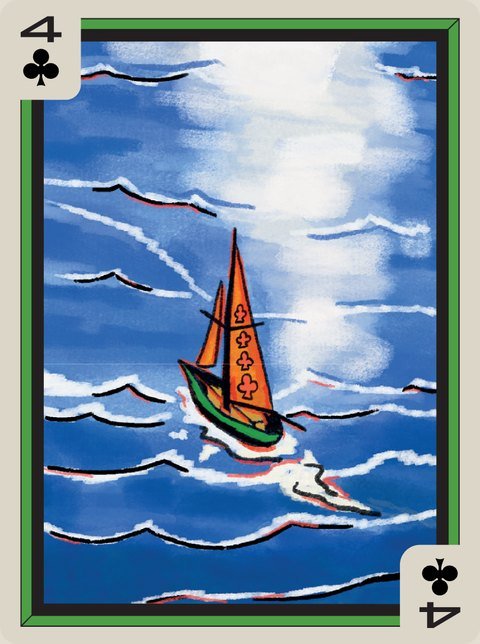 A small sailboat on a choppy blue sea.