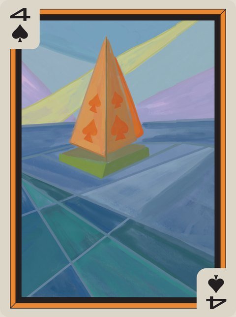 4 of Spades: A sailboat over a sea of broken planes.