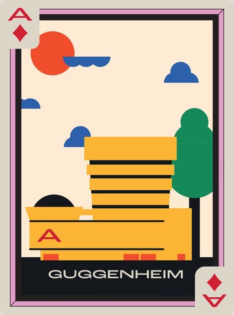 Ace of Diamonds: The Guggenheim as stacked yellow bands.