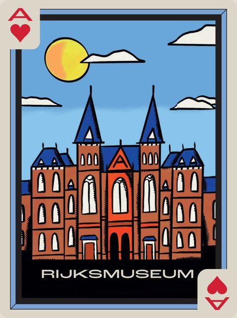 Ace of Hearts: The Rijksmuseum in flat Pop-Art colour under a yellow sun.