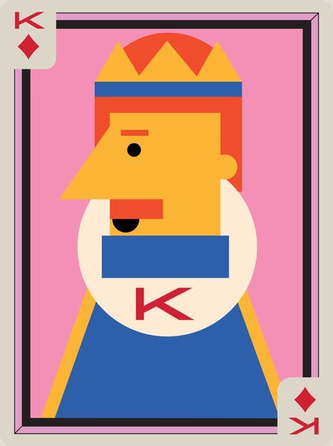 King of Diamonds: A Bauhaus king made of a few flat shapes.