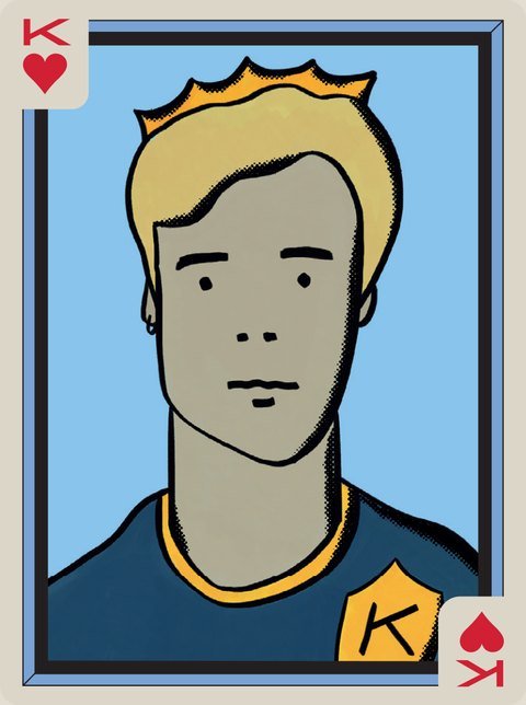King of Hearts: A Pop-Art king with blond hair and a gold crown.