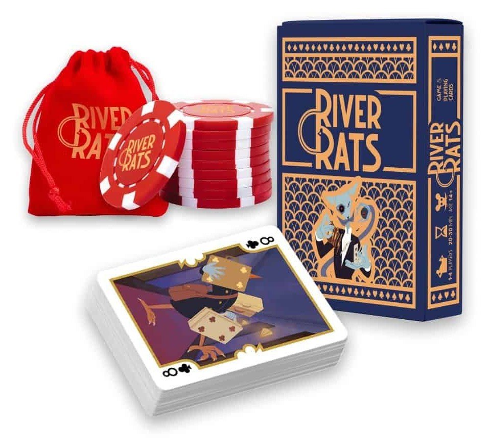 River Rats complete set: blue deck, pouch and poker chips